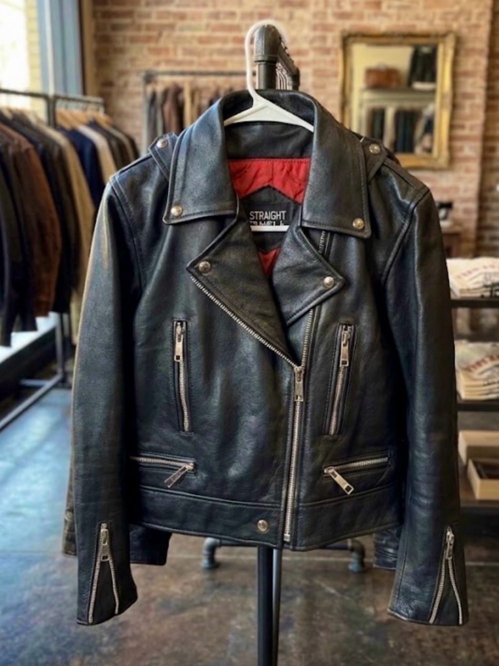 Straight To Hell Black Leather Biker Jacket - Men's